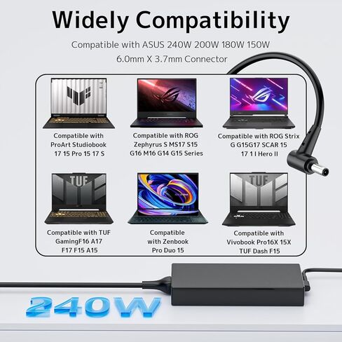 شاحن كمبيوتر محمول 240 وات مناسب لجهاز Asus TUF Gaming F15F16 F17 A15 A17 Vivobook Pro 15X 16X Flow X16 Zephyrus Duo 15 S M16 G14 G15 G16 S17 ROG Strix Scar 15 17 G15 G17 ProArt StudioBook 15 16 17 محول تيار متردد in Kuwait