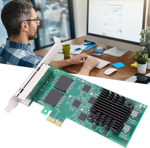 Yunseity Gigabit Ethernet PCIe Network Card, 4 Port RJ45 PCI Express 2.1 x1 Adapter with Slim Full Height Bracket, for Server Desktop Industrial Applications in Kuwait