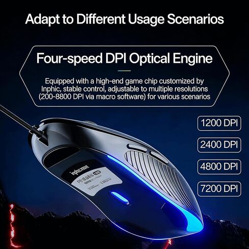 DGMINMU B2 Wired Gaming Mouse, Silent Click Ergonomic Mouse with 7200 DPI Adjustable, RGB Backlit, 6 Programmable Buttons, Braided Cable for PC, Mac, Laptop, Gaming & Office Use (B2-B) in Kuwait