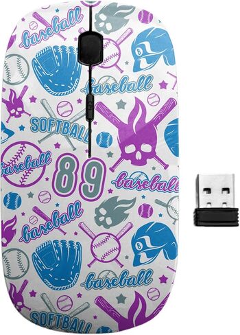 2.4GHz USB Wireless Mouse, Baseball Softball Color Pattern, Ergonomic Slim Computer Mice for Kids in Kuwait