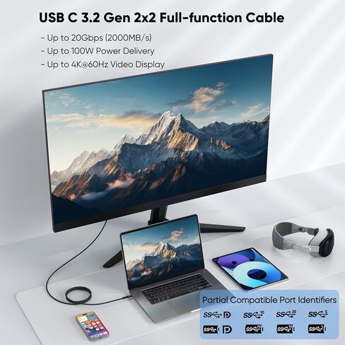 USB C to USB C Data Cable 3ft 2 Pack, USB 3.2 Gen 2 Type C 20Gbps High Speed Data Transfer 4K Video Monitor Display Cord 100W Fast Charging Full Function for Phone, iPad, Hub, Laptop, Monitor in Saudi Arabia
