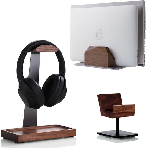 Walnut Headphone Stand and Controller Holder, Vertical Laptop Stand, Desk Tray with Pen Holder in Kuwait