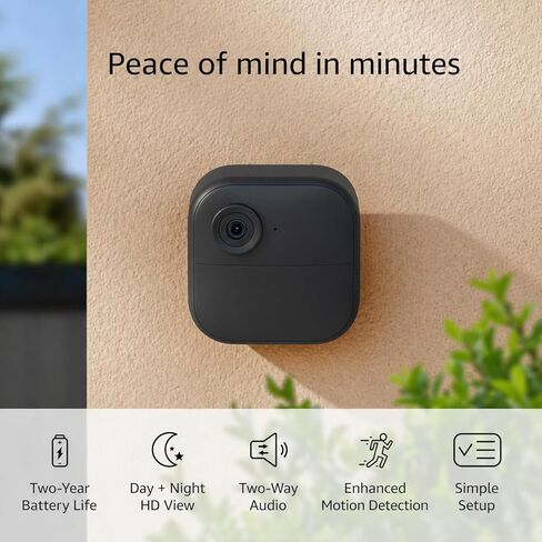 NEW BLlNK Outdoor 4 - كاميرا أمان ذكية لاسلكية، عمر بطارية يدوم عامين، دقة 1080 بكسل عالية الدقة. وحدة المزامنة الأساسية متضمنة - 5 كاميرات - أسود in Kuwait
