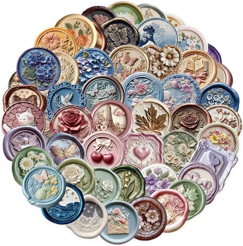 50Pcs Vintage Aesthetic Stickers, Fantasy Flowers Stickers for Scrapbook Journaling Suitcase Photo Album Laptop Skateboard Bike Kindle Water Bottle, Waterproof PET Transparent Decals in Kuwait