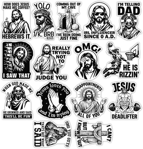 (15Pcs-3in) Funny Jesus Meme Sticker Pack, Sarcastic Religious Chirstian Dark Humor Sticker, Chirstian Gift, Catholic Church Bible Verse Decor for Laptop Tablet Water Bottle Helmet Vehicles in Kuwait