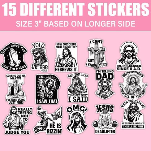 (15Pcs-3in) Funny Jesus Meme Sticker Pack, Sarcastic Religious Chirstian Dark Humor Sticker, Chirstian Gift, Catholic Church Bible Verse Decor for Laptop Tablet Water Bottle Helmet Vehicles in Kuwait