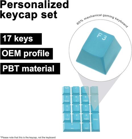MECCANIXITY 17 Key PBT Keycap Set OEM Profile Backlit Double Shot 60٪ للمفاتيح تخطيط لوحة المفاتيح الميكانيكية، أزرق in Kuwait