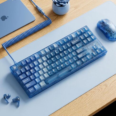 أغطية مفاتيح شفافة MR.FOX PBT، 60 65 75 100 بالمائة مخصصة 155 مفاتيح DuoChrome، أغطية مفاتيح لوحة مفاتيح بالتسامي الصبغي مع ملف تعريف الكرز لـ 61/68/84/87/98/100 ميكانيكي Cherry Gateron MX، أزرق in Kuwait