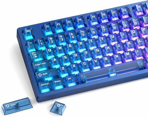 أغطية مفاتيح شفافة MR.FOX PBT، 60 65 75 100 بالمائة مخصصة 155 مفاتيح DuoChrome، أغطية مفاتيح لوحة مفاتيح بالتسامي الصبغي مع ملف تعريف الكرز لـ 61/68/84/87/98/100 ميكانيكي Cherry Gateron MX، أزرق in Kuwait