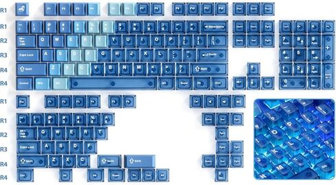 أغطية مفاتيح شفافة MR.FOX PBT، 60 65 75 100 بالمائة مخصصة 155 مفاتيح DuoChrome، أغطية مفاتيح لوحة مفاتيح بالتسامي الصبغي مع ملف تعريف الكرز لـ 61/68/84/87/98/100 ميكانيكي Cherry Gateron MX، أزرق in Kuwait