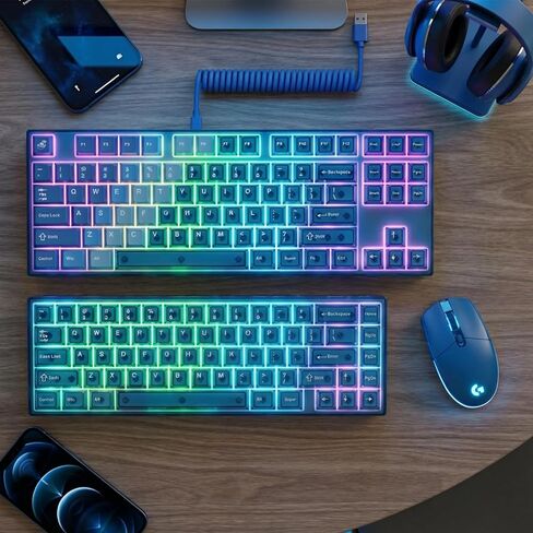 أغطية مفاتيح شفافة MR.FOX PBT، 60 65 75 100 بالمائة مخصصة 155 مفاتيح DuoChrome، أغطية مفاتيح لوحة مفاتيح بالتسامي الصبغي مع ملف تعريف الكرز لـ 61/68/84/87/98/100 ميكانيكي Cherry Gateron MX، أزرق in Kuwait