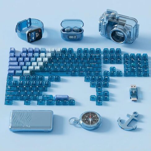 أغطية مفاتيح شفافة MR.FOX PBT، 60 65 75 100 بالمائة مخصصة 155 مفاتيح DuoChrome، أغطية مفاتيح لوحة مفاتيح بالتسامي الصبغي مع ملف تعريف الكرز لـ 61/68/84/87/98/100 ميكانيكي Cherry Gateron MX، أزرق in Kuwait