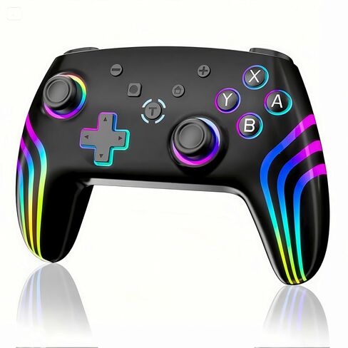 وحدة تحكم لاسلكية احترافية من HIKICESOM للتبديل/التبديل 2/Lite/OLED/PC، لوحة ألعاب مع 7 إضاءة RGB متغيرة الألوان/اهتزاز مزدوج/جيروسكوب 6 محاور/Turbo، عصا تحكم دقيقة مصممة هندسيًا (مفتاح أسود عميق) in Kuwait