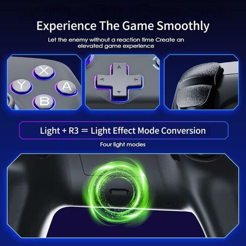 وحدة تحكم لاسلكية احترافية من HIKICESOM للتبديل/التبديل 2/Lite/OLED/PC، لوحة ألعاب مع 7 إضاءة RGB متغيرة الألوان/اهتزاز مزدوج/جيروسكوب 6 محاور/Turbo، عصا تحكم دقيقة مصممة هندسيًا (مفتاح أسود عميق) in Kuwait