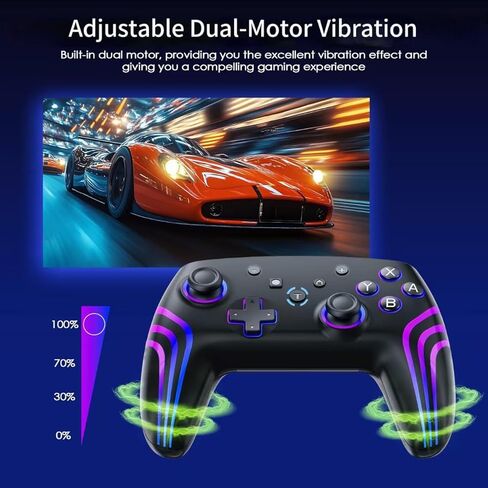 وحدة تحكم لاسلكية احترافية من HIKICESOM للتبديل/التبديل 2/Lite/OLED/PC، لوحة ألعاب مع 7 إضاءة RGB متغيرة الألوان/اهتزاز مزدوج/جيروسكوب 6 محاور/Turbo، عصا تحكم دقيقة مصممة هندسيًا (مفتاح أسود عميق) in Kuwait
