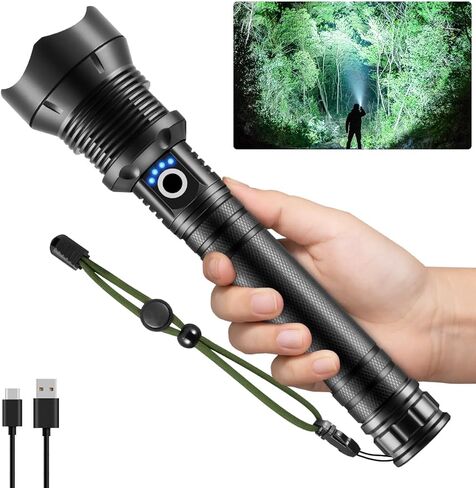 Flashlights High Lumens Rechargeable, Heavy Duty Flashlight Rechargeable, Super Bright LED Flashlight with 5 Modes, Adjustable Powerful Flash Light, Handheld Tactical Flashlights for Home Emergencies in Kuwait