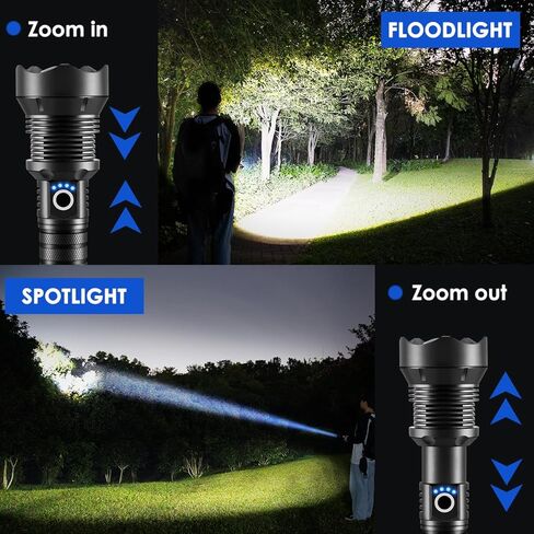 Flashlights High Lumens Rechargeable, Heavy Duty Flashlight Rechargeable, Super Bright LED Flashlight with 5 Modes, Adjustable Powerful Flash Light, Handheld Tactical Flashlights for Home Emergencies in Kuwait