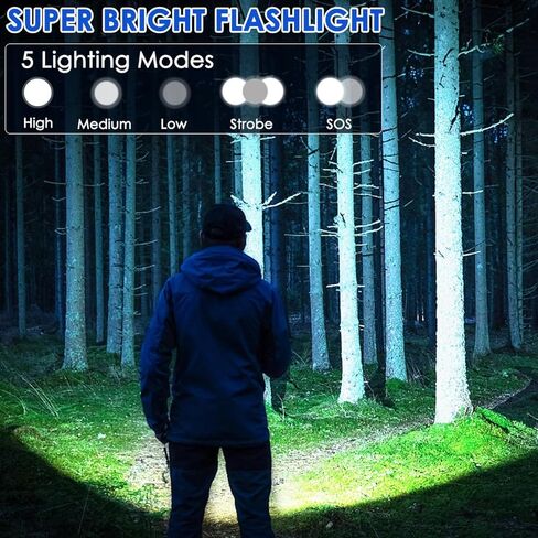 Flashlights High Lumens Rechargeable, Heavy Duty Flashlight Rechargeable, Super Bright LED Flashlight with 5 Modes, Adjustable Powerful Flash Light, Handheld Tactical Flashlights for Home Emergencies in Kuwait