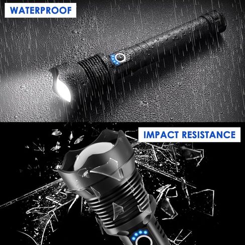 Flashlights High Lumens Rechargeable, Heavy Duty Flashlight Rechargeable, Super Bright LED Flashlight with 5 Modes, Adjustable Powerful Flash Light, Handheld Tactical Flashlights for Home Emergencies in Kuwait