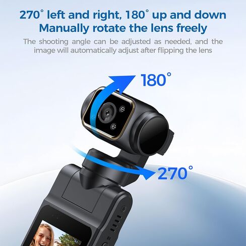 Pocket Body Camera with Audio & Video Recording Vlogging Camera Portable Video Recorder with 180° Rotating Lens Handheld POV Cameras with Night Vision for Sport/Outdoor/Riding in Kuwait