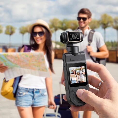 Pocket Body Camera with Audio & Video Recording Vlogging Camera Portable Video Recorder with 180° Rotating Lens Handheld POV Cameras with Night Vision for Sport/Outdoor/Riding in Kuwait