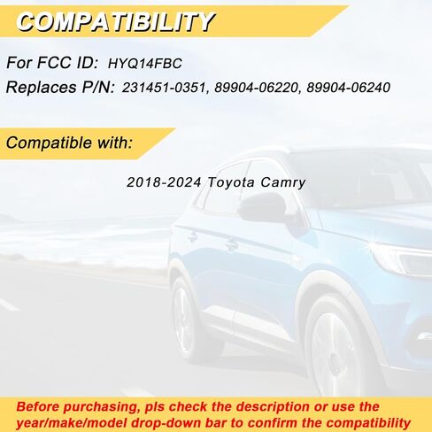 استبدال Vurkcy Key Fob لسيارة Toyota Camry 2018-2024 بجهاز التحكم عن بعد للدخول بدون مفتاح، HYQ14FBC، 4 أزرار in Kuwait