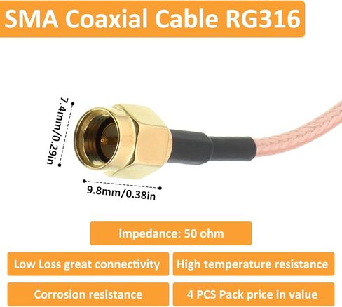 4 قطع RG316 ذكر إلى ذكر SMA كابل، 6 "مرن محوري تمديد SMA كابل موصل لمعدات اختبار الهوائي راوتر SDR in Kuwait
