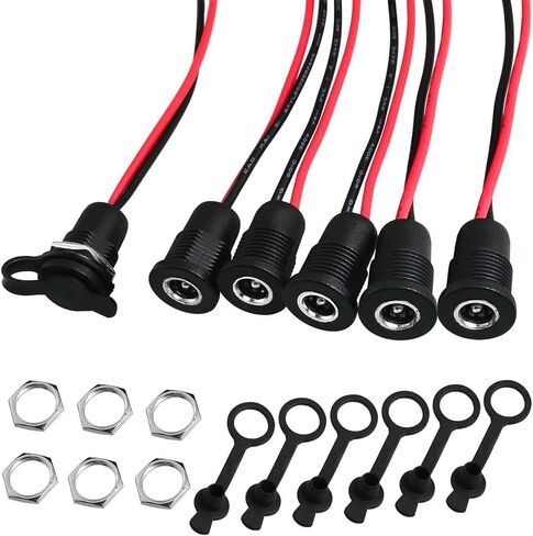 DC-022D 5.5 x 2.1mm Female DC Power Jack Threaded Panel Mount Barrel Connector Adapter with Waterproof Cover Cap, 6 Pack in Kuwait