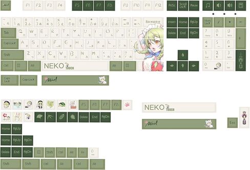 Mechkeys Utyping Neko Touch Cherry Profile Keycaps، 157 مفتاحًا PBT Keycap مجموعات صبغ فرعية لمفاتيح MX و60%، 65%، 75%، 87 مفتاح TKL ولوحات مفاتيح كاملة الحجم (Neko Touch) in Kuwait