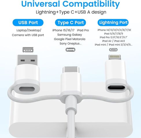 قارئ بطاقة ذاكرة 5 في 1، محول USB OTG وقارئ بطاقة SD لجهاز iPhone iPad، النوع C/Lightning/USB A مع 5 فتحات PD 60W/بطاقة USB مزدوجة/TF/SD، محول الكاميرا يدعم SD/Micro SD/SDHC/SDXC/MMC in Kuwait