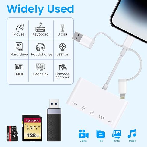 قارئ بطاقة ذاكرة 5 في 1، محول USB OTG وقارئ بطاقة SD لجهاز iPhone iPad، النوع C/Lightning/USB A مع 5 فتحات PD 60W/بطاقة USB مزدوجة/TF/SD، محول الكاميرا يدعم SD/Micro SD/SDHC/SDXC/MMC in Kuwait
