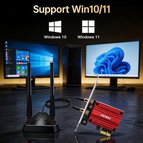 بطاقة FENVI WiFi 6E AX210 PCIe للكمبيوتر المكتبي، محول لاسلكي AX5400 ثلاثي الموجات 6G/5G/2.4 جيجا هرتز، WPA3، MU-MIMO، OFDMA، بلوتوث 5.4، 802.11ax شبكة Wi-Fi 6 تدعم Windows 10/11 64 بت، زمن استجابة منخفض، الألعاب in Kuwait