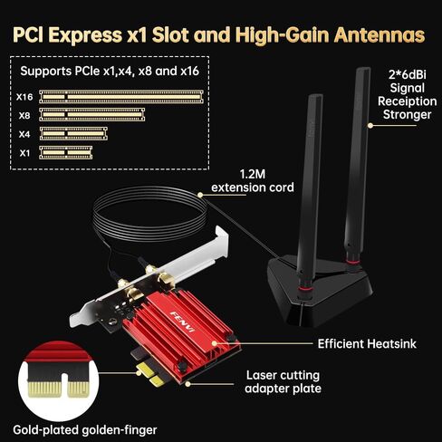بطاقة FENVI WiFi 6E AX210 PCIe للكمبيوتر المكتبي، محول لاسلكي AX5400 ثلاثي الموجات 6G/5G/2.4 جيجا هرتز، WPA3، MU-MIMO، OFDMA، بلوتوث 5.4، 802.11ax شبكة Wi-Fi 6 تدعم Windows 10/11 64 بت، زمن استجابة منخفض، الألعاب in Kuwait