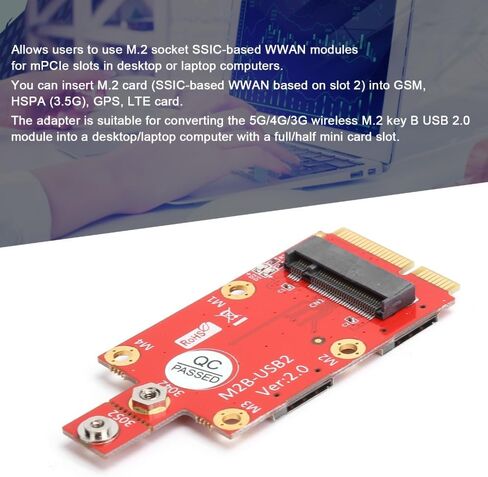 محول M.2 إلى Mini PCIe مع فتحات SIM مزدوجة النانو - محول USB 2.0 WWAN لوحدة 4G/5G، لبطاقات الشبكة الداخلية لسطح المكتب/الكمبيوتر المحمول in Kuwait