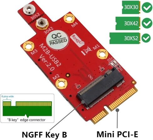 محول M.2 إلى Mini PCIe مع فتحات SIM مزدوجة النانو - محول USB 2.0 WWAN لوحدة 4G/5G، لبطاقات الشبكة الداخلية لسطح المكتب/الكمبيوتر المحمول in Kuwait