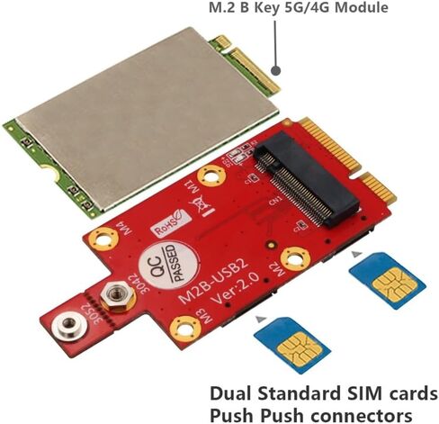 محول M.2 إلى Mini PCIe مع فتحات SIM مزدوجة النانو - محول USB 2.0 WWAN لوحدة 4G/5G، لبطاقات الشبكة الداخلية لسطح المكتب/الكمبيوتر المحمول in Kuwait