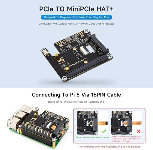 محول PCIe إلى MiniPCIe HAT+ لـ Raspberry Pi 5، يدعم MiniPCIe Wireless NIC، اتصال USB Bluetooth، بدون سائق، التوصيل والتشغيل، اتصال شبكة عالي السرعة @XYGStudy in Kuwait