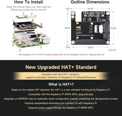 محول PCIe إلى MiniPCIe HAT+ لـ Raspberry Pi 5، يدعم MiniPCIe Wireless NIC، اتصال USB Bluetooth، بدون سائق، التوصيل والتشغيل، اتصال شبكة عالي السرعة @XYGStudy in Kuwait
