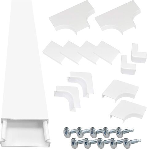 Electriduct Wire Channel Cable Raceway Kit - 25 Feet with Accessories (90 Degree Elbows, Inside and Outside Corners, T Connectors and Joint Covers) - White in Kuwait