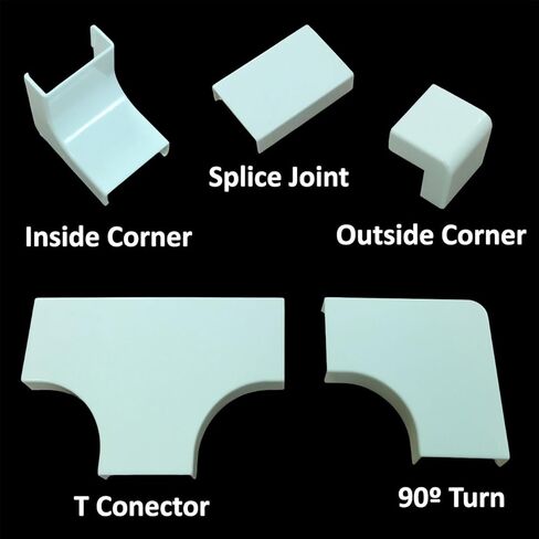 Electriduct Wire Channel Cable Raceway Kit - 25 Feet with Accessories (90 Degree Elbows, Inside and Outside Corners, T Connectors and Joint Covers) - White in Kuwait