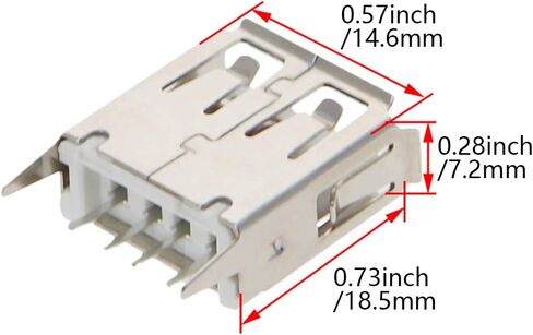 PCB USB موصل نوع A أنثى جاك 4 دبوس 180 درجة إدراج مستقيم 13.7 مللي متر 15 قطعة ، WuJuntool in Kuwait