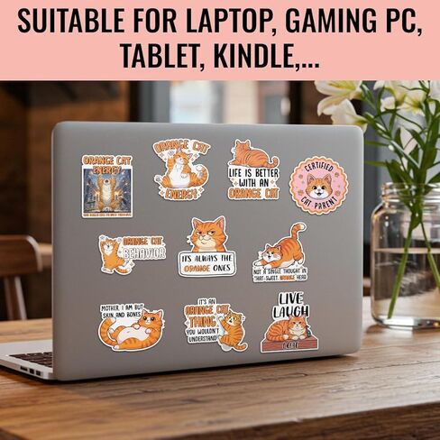 (10Pcs-3in) Funny Orange Cat Sticker Pack, Ginger Orange Tabby Kitten Gift for Cat Parent, Decoration for Foster Care Animal Home Laptop Tablet Water Bottle Planner Office Helmet Vehicles in Kuwait