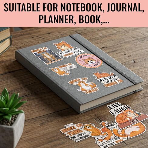 (10Pcs-3in) Funny Orange Cat Sticker Pack, Ginger Orange Tabby Kitten Gift for Cat Parent, Decoration for Foster Care Animal Home Laptop Tablet Water Bottle Planner Office Helmet Vehicles in Kuwait