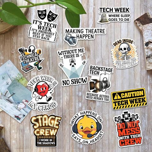 12PCS Tech Week Stage Crew Stickers, Funny Technical Theatre Stickers Die-Cut Waterproof for Laptop, Water Bottle, Phone, Window, Helmet in Kuwait