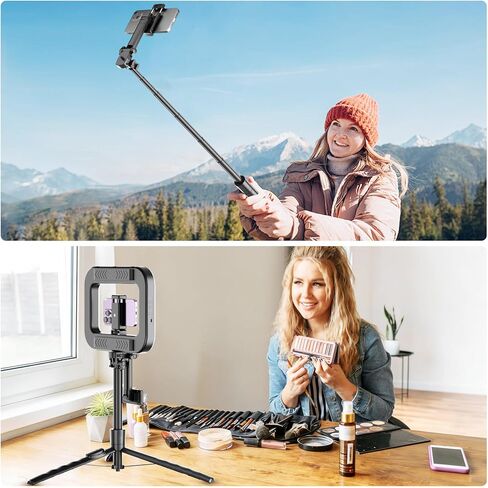 Tripod for iPhone with Rechargeable Light for Video Recording, Portable Phone Tripod for Camera and Phone, Selfie Stick with Light for Content Creators, Vlogging, Tiktok in Kuwait