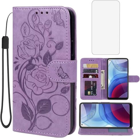 Case for Moto G Power 2021/Motorola G Power 2021 XT2117 Wallet Case with Tempered Glass Screen Protector, Flower Leather Flip Credit Card Holder Stand Cover for Motorola Moto G Power 2021 Blue in Kuwait