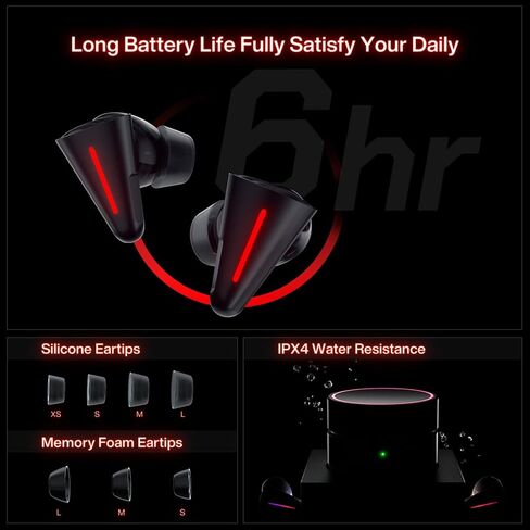 Angry miao CYBERBLADE Wireless Gaming Earbuds, Active Noise Cancelling Bluetooth Earbuds with Microphone, 36ms Low Latency Earphone for PC, PS4, PS5, Switch, iPhone, Android in Kuwait