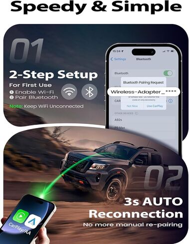 محول CarPlay اللاسلكي لهواتف iPhone، مفتاح بنقرة واحدة لهاتفين، التوصيل والتشغيل، بدون تأخير، يحول السلكية إلى دونجل تشغيل السيارة اللاسلكي، ثابت سريع للسيارات 2016+ مع Apple CarPlay وAndroid Auto Gray in Kuwait