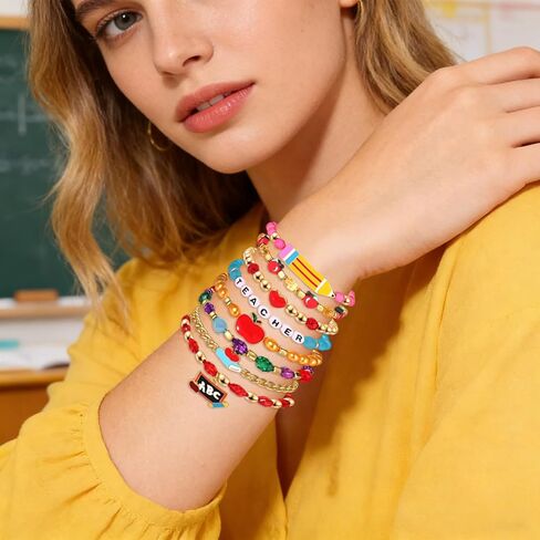 BVGA Teacher Bracelets for Women Pencil Book ABC Beaded Bracelets Teacher Appreciation Gifts Back to School Outfits Jewelry Accessories in Saudi Arabia