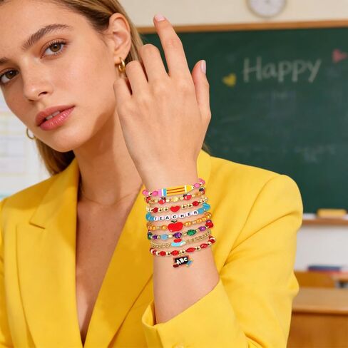 BVGA Teacher Bracelets for Women Pencil Book ABC Beaded Bracelets Teacher Appreciation Gifts Back to School Outfits Jewelry Accessories in Saudi Arabia